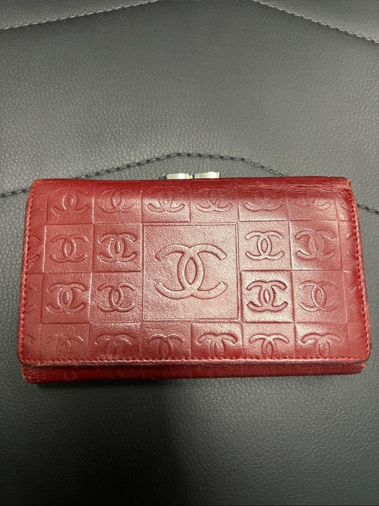 CHANEL Handbags - CHANEL Red Embossed CC Leather Wallet